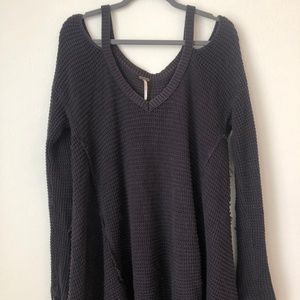 Free People Navy Oversized V-Neck Sweater